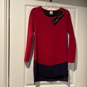 2 tone long sleeve petite top with chiffon bottom & black tulle design w/stoned